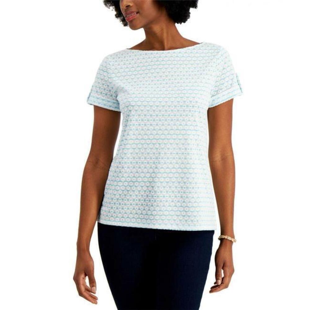 NWT Charter Club Petite Top Embroidered Blue PM